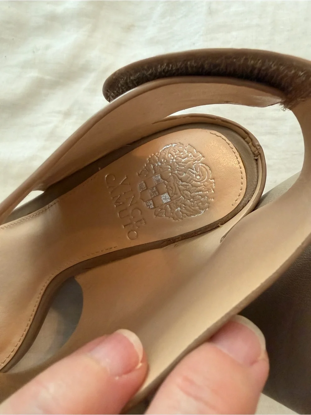 Vince Camuto Taupe Brown Leather Open-Toe Wedge Sandals